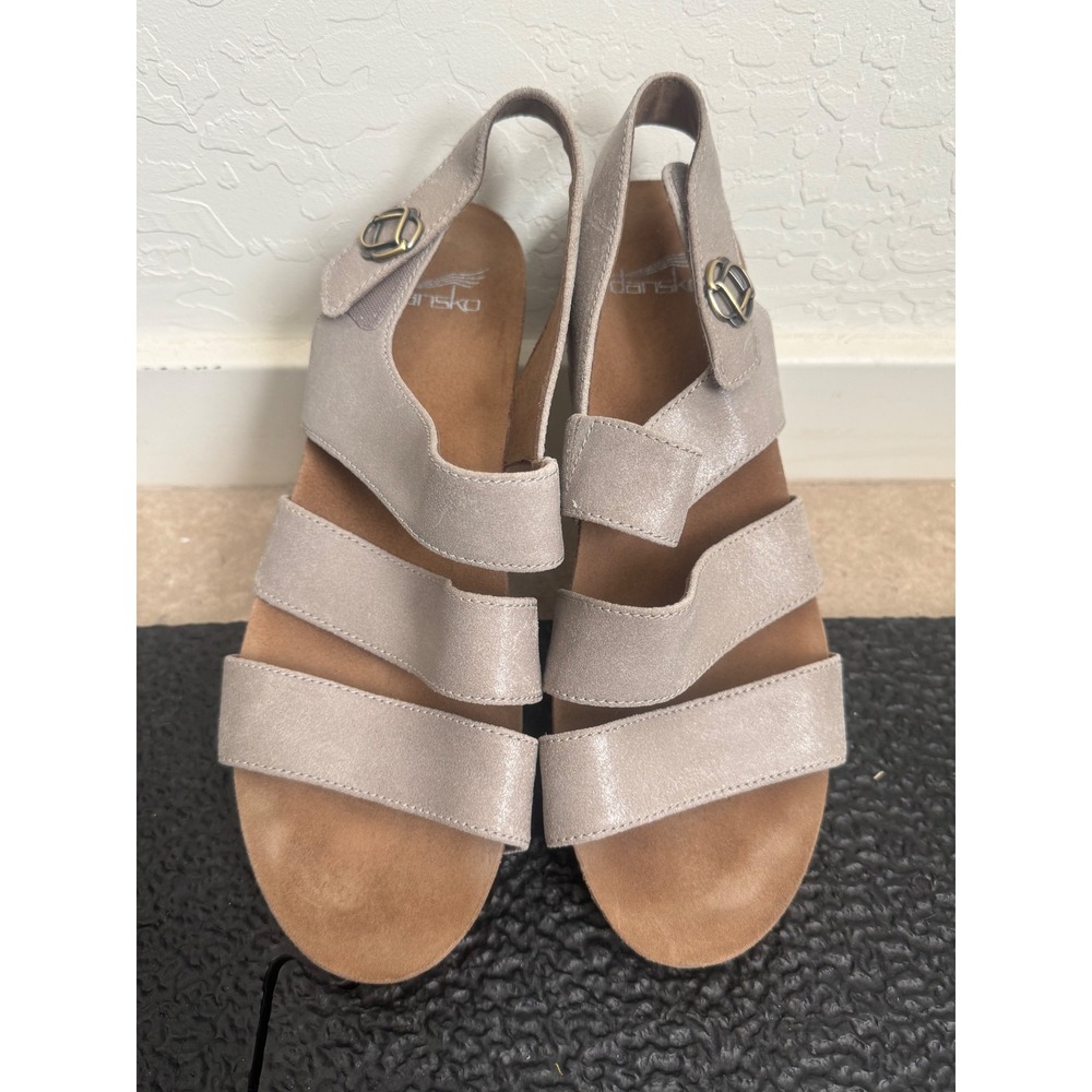 Dansko‎ Stacey Taupe Metallic Leather Wedge Sandals Womens 40 9.5-10 Boho Summer